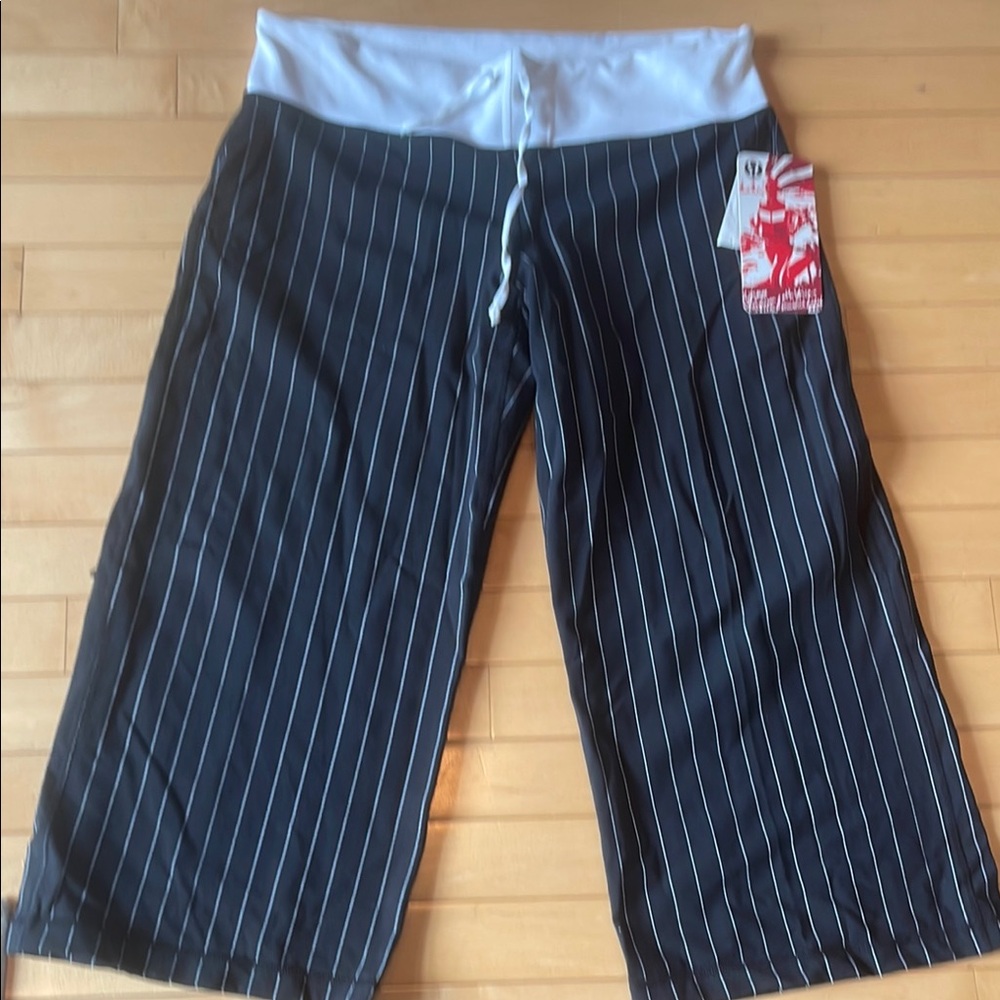 Black and White Striped relaxed fit crop pant lululemon